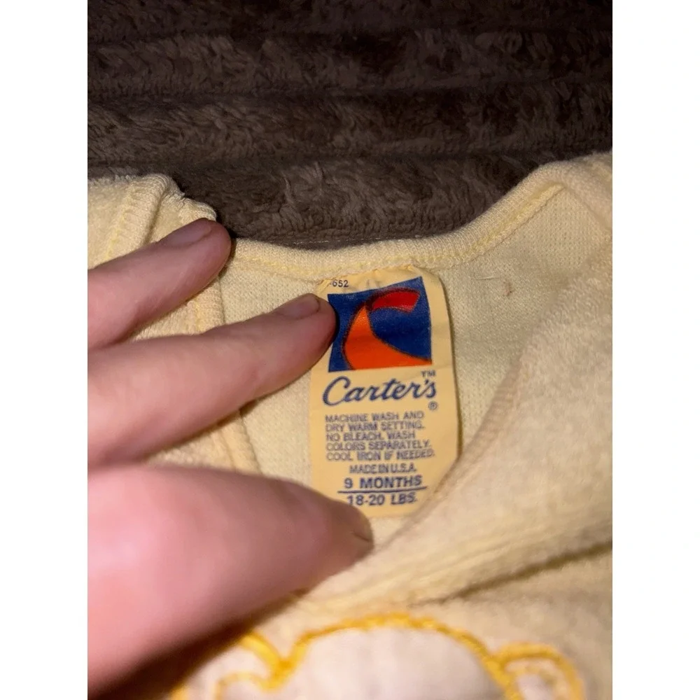 Vtg 1980s Carters Terry Cloth Baby Set 9 Months Made in USA Yellow Teddy Bear